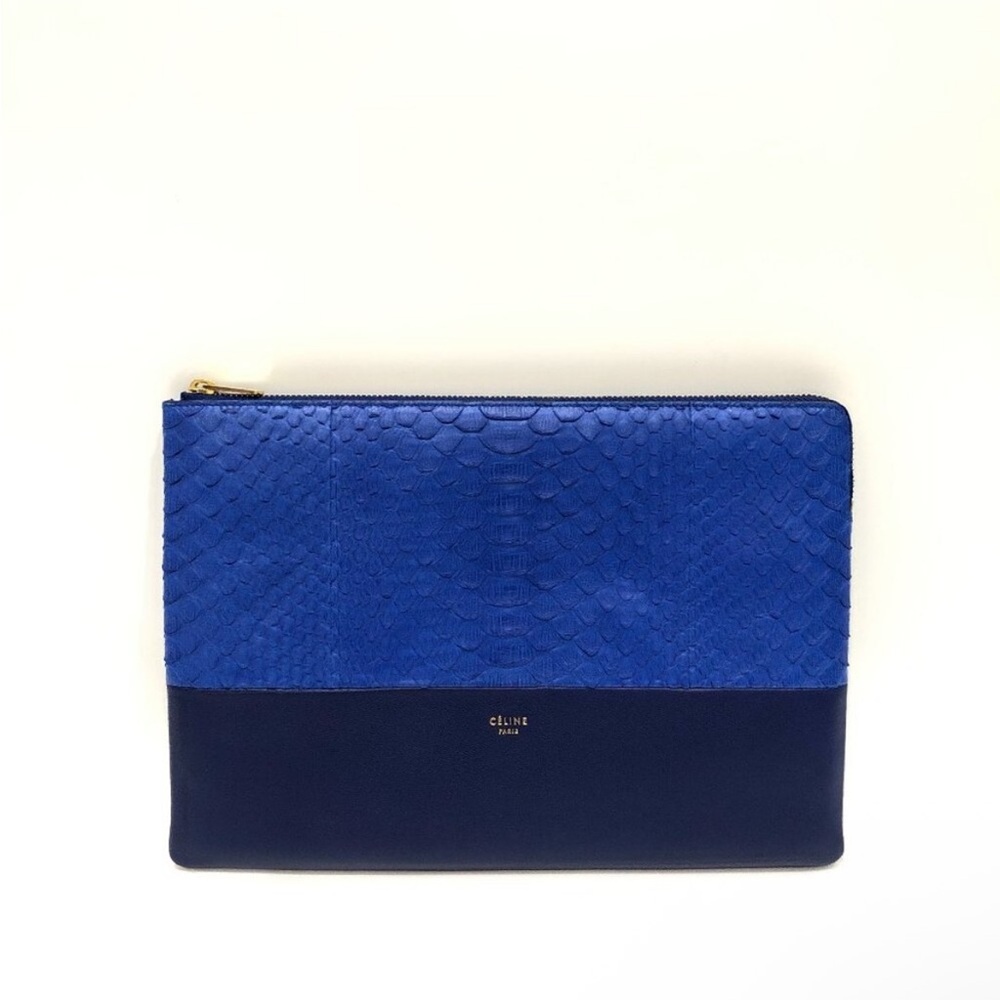 Celine Blue Python Leather Zippy Pouch